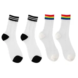 Japanese Harajuku Women Girls Ankle Socks Hipster Summer Thin Sheer Glass Fiber Splicing Rainbow Striped Top Short Tube Hosiery Japanese Harajuku Women Girls Ankle Socks Hipster Summer Thin Sheer Glass Fiber Splicing Rainbow Striped Top Short Tube Hosiery