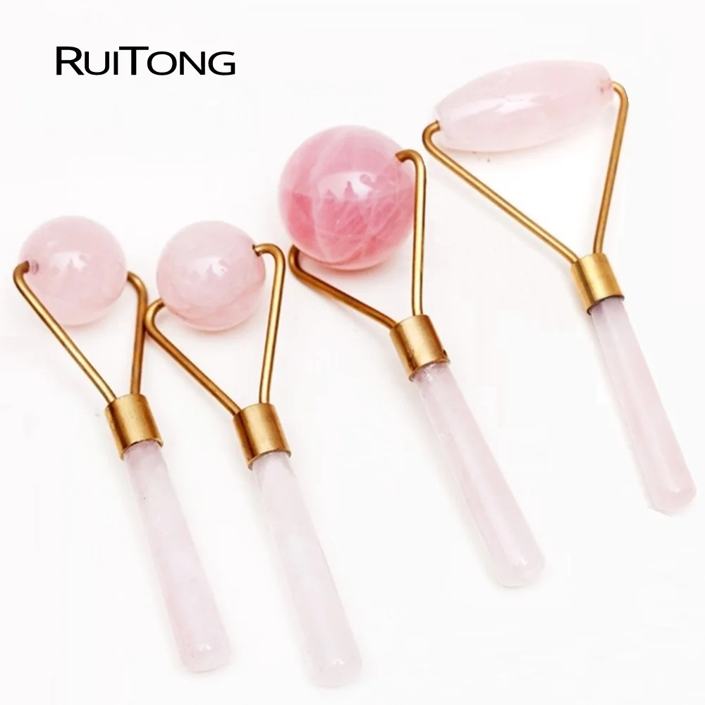 Natural Rose Quartz Thin Face Massager Roller Crystal Stone Body Jade