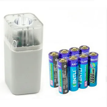 

8pcs 1.5v 3000mWh Li-polymer r lithium rechargeable AA battery + 4 slots Charger w/ LED flashlight fuction