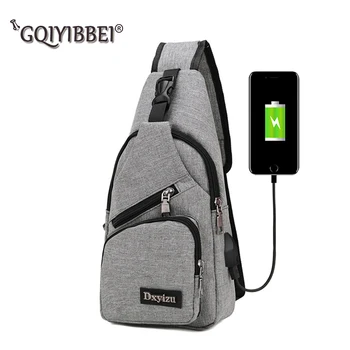 

4-Color new Fashion with USB Charging One-shoulder Canvas Men's Chest Bag Crossbody Bag Women's Outdoor Sports Storage Bag