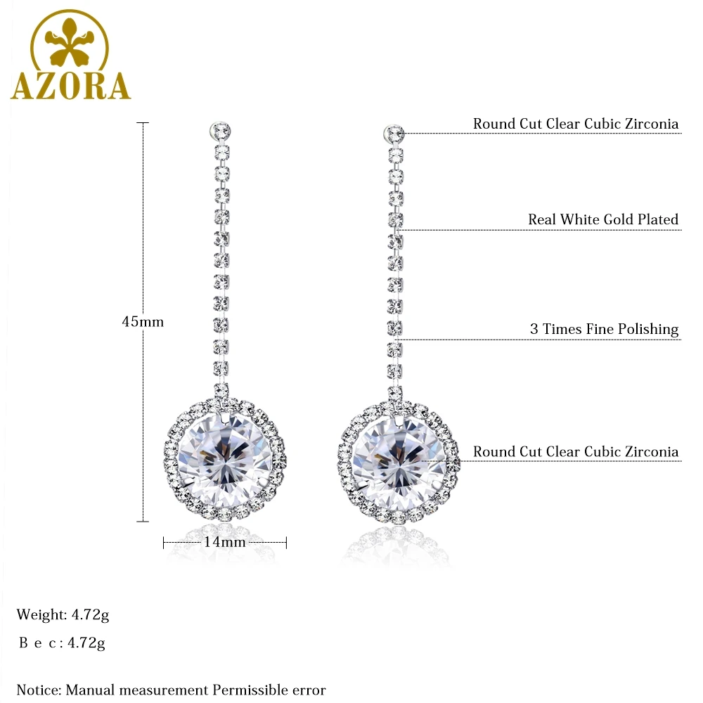 AZORA Classic Round Drop Earrings for Women AAA Cubic Zirconia Stone Women Dangle Drop Earring Brand Fashion Jewelry TE0338