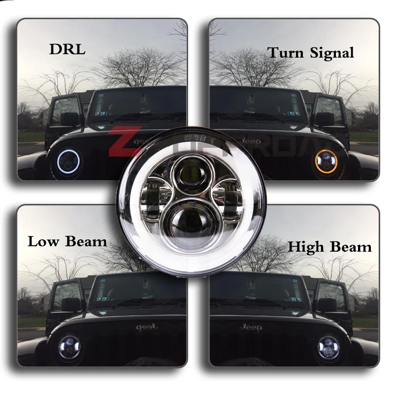 

For Hummer H1 Led light 7" h4 led car headlight 7inch plug play LED head lamp with white halo ring amber turn signal for jeep