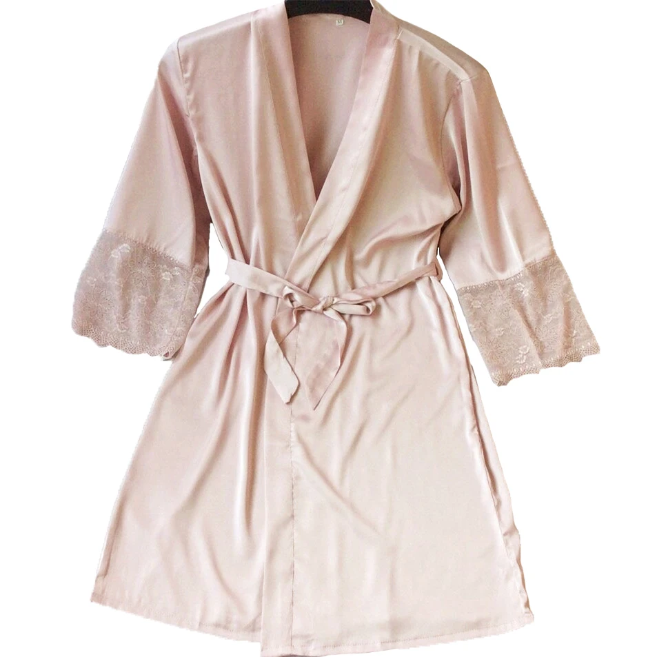 Сексуальные женские Кружево Satin Robe платье однотонные мягкие ночная рубашка кимоно халат пижамы свадебные туфли невесты Халаты