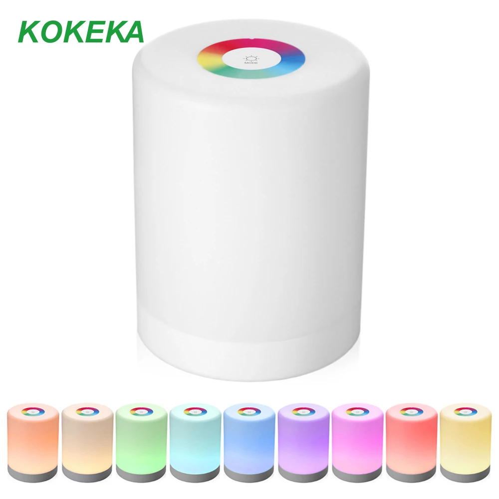 

LED Night Light with Touch Control Rechargeable Smart Nightstand Dimmable Night Lamp RGB Color Changing Modes for Kids Room Home
