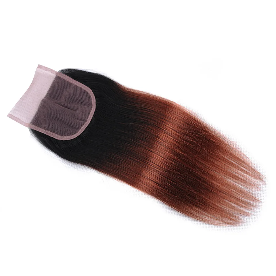 Пучки волос от светлого до темного цвета с закрытием темно-красные волосы 1B 33 прямые бразильские человеческие волосы плетение 3 пучка с закрытием Pinshair Non remy волосы