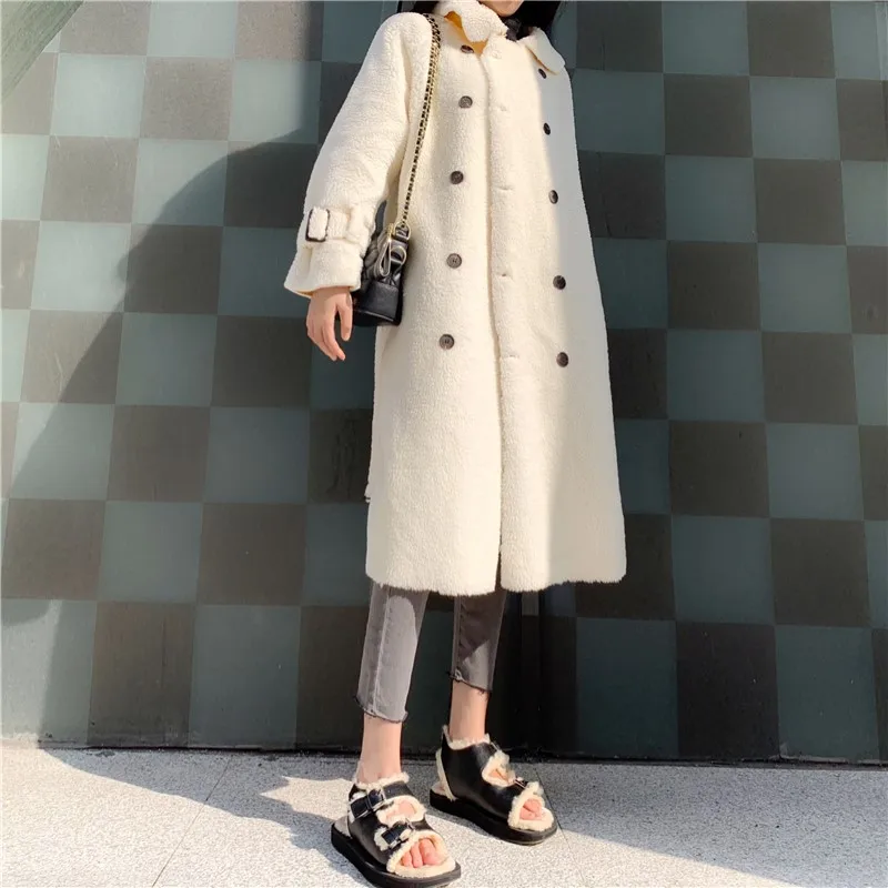

Wool Coat Women's Autumn and Winter New Fashion Wild Long Solid Color Women's Coat Loose Casual Belt Belt Coat