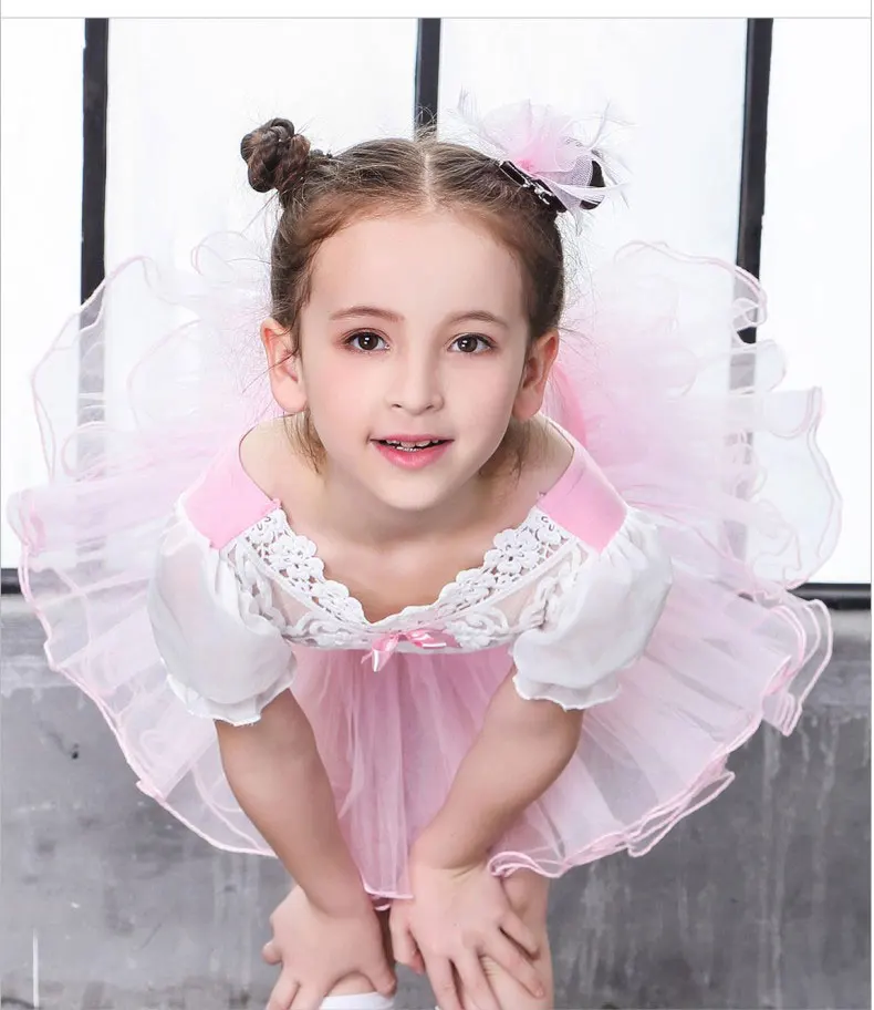 

ballet leotard ballet dress Girls ballet costumes puff short sleeve ballet dress for children lace leotard gymnastics leotard