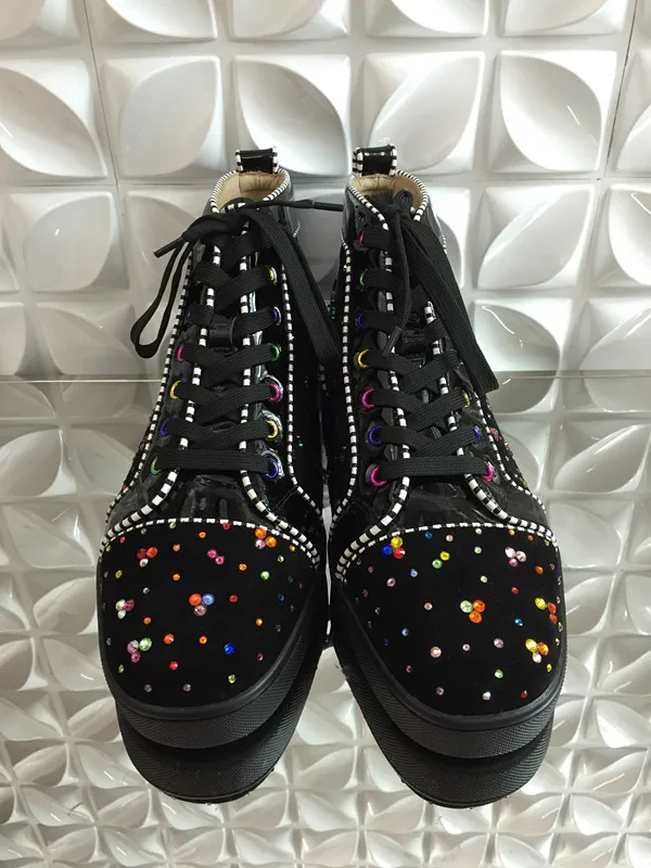 

Dark multicolor rhinestones decoration chamois casual shoes EU luminescent substrate,high shoes lace-up,Lover shoe,Couple models