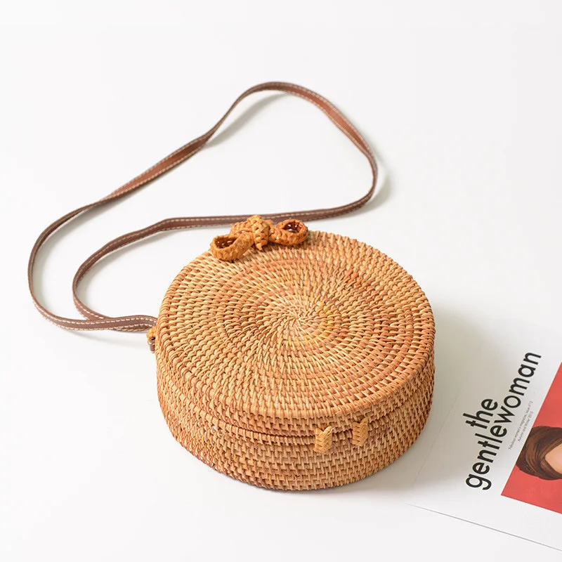 

Europe and the United States big coffee rattan bag round storage bag travel hand-woven straw summer beach bag shoulder bag handb