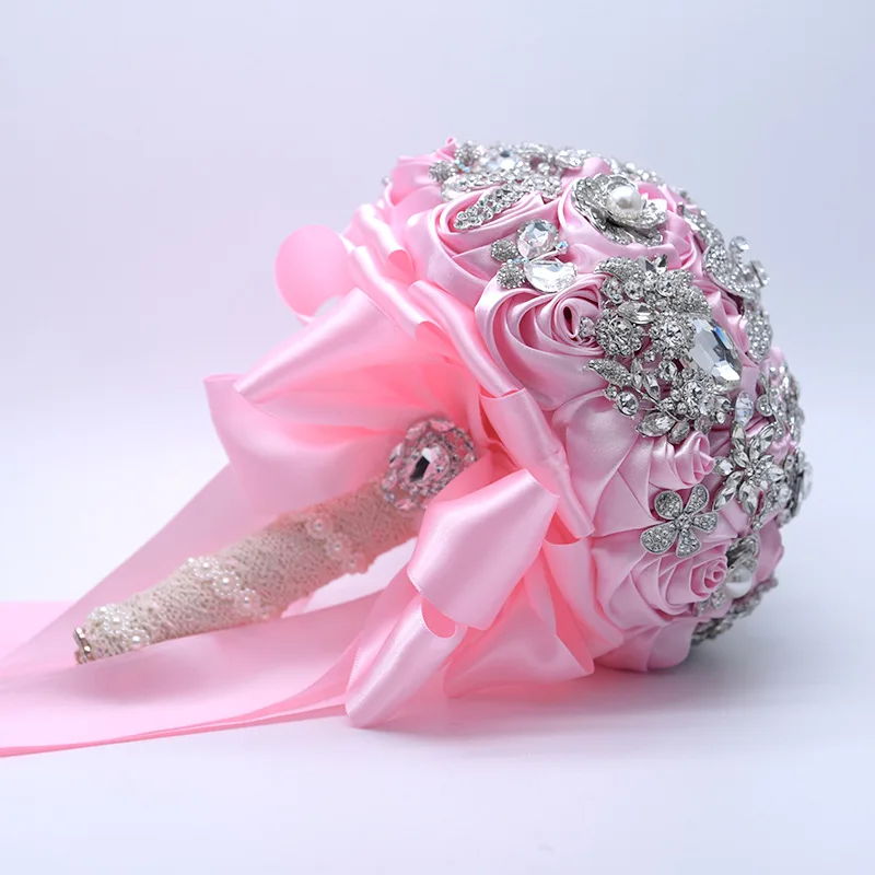 JaneVini Роскошные бисерные фиолетовые атласные розы невесты букеты Блестящий Кристалл ручной работы Свадебные цветы Свадебные ювелирные изделия аксессуары