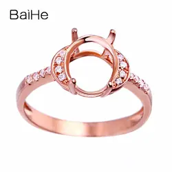 BAIHE Solid 14 k Rose Gold (AU585) Обручение свадебное кольцо с бриллиантом 7,5x9,5 мм Овальный полу крепление тонкой детали ювелирного изделия модный