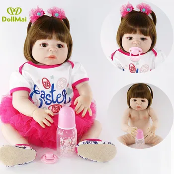 

22'' bebe alive reborn bonecas realista Reborn Baby Doll Girls Full Body Vinyl Silicone with Pacifier child gift princess doll