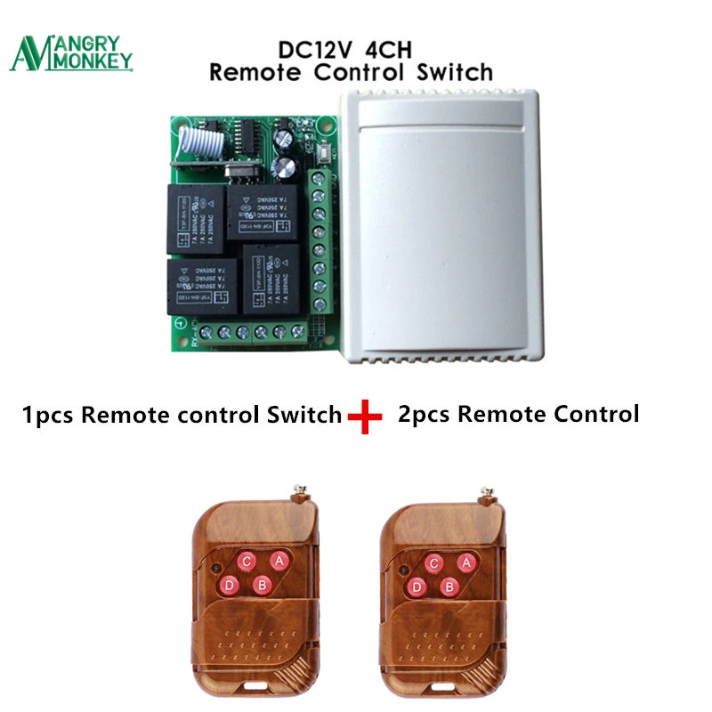 

433Mhz Universal Wireless Remote Control Switch DC12V 4CH relay Receiver Module and 2pcs 4 channel RF Remote 433 Mhz Transmitter