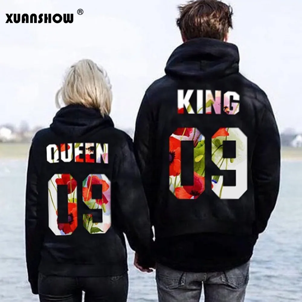 

2018 Fashion Winter Autumn Lady's QUEEN KING 09 Letters Lovers Couples Hoodies Sweatshirts Long Sleeve Pullovers Women Clothes