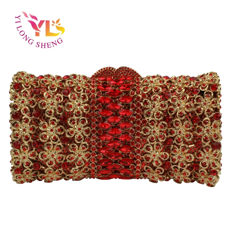 

Women Crysta Evening Dinner Clutch Fashion Floral Clutches Handbags Rhinestone Vintage Bags Floral Design Clutch Crystal YLS-F79