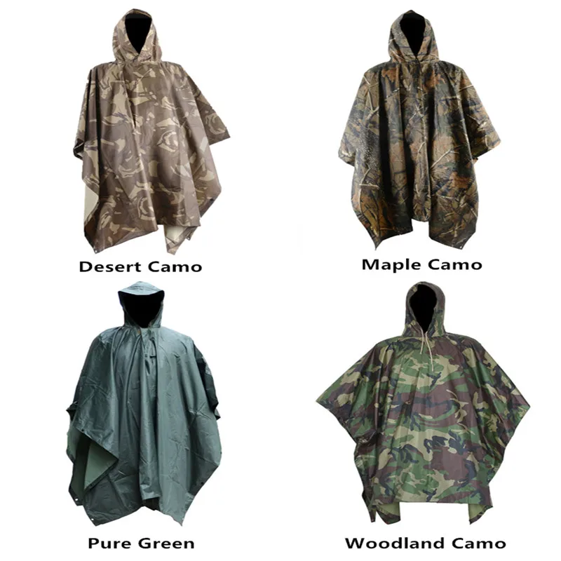 VILEAD Multifunctional Military Impermeable Camo Raincoat Waterproof Rain Coat Men Women Camping Fi