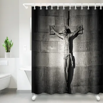 

LB Jesus Christ And Cross Shower Curtain Bible Stories Bathroom Waterproof Mildew Resistant Polyester Fabric For Bathtub Decor