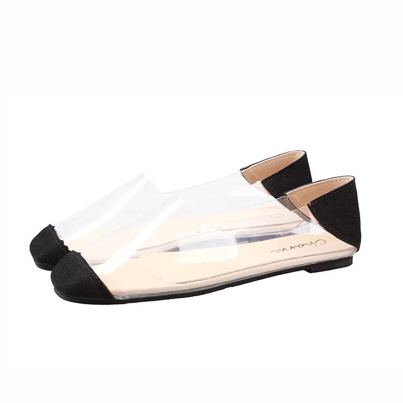

Spring wild square head shallow mouth sexy transparent PVC flat bottom soft bottom fairy wind peas shoes single shoes women