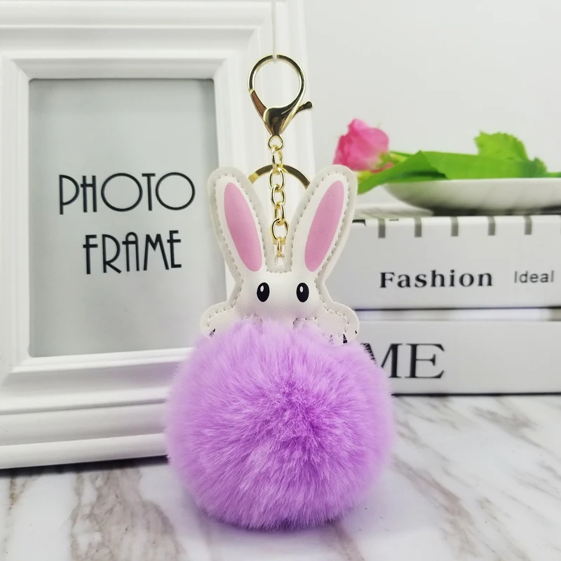 Rabbit Keychain Fluffy Ball Pom Poms Key Chains Decorative Pendants for Women Kids Bags Car Accessories Wedding Gift | Украшения и