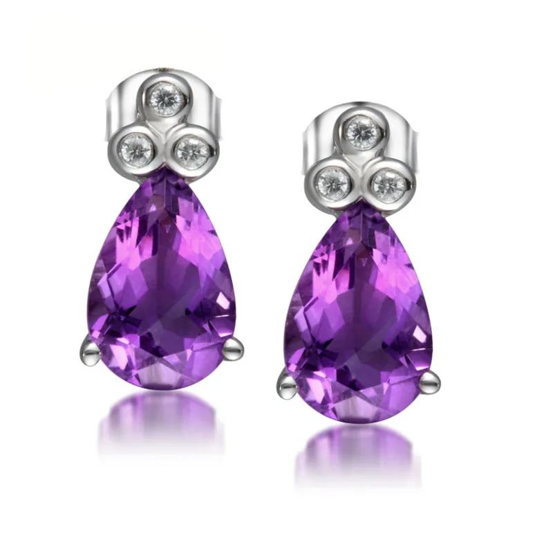 

ANI 925 Sterling Silver Women Amethyst Engagement Earrings Round Natural Color Gemstone Elegant Lady Stud Earrings for Wedding