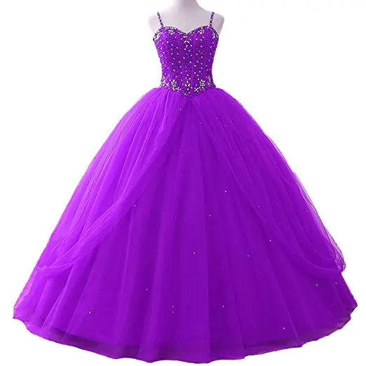 Quinceanera Dresses Fashion Spaghetti Straps Beading Bodice Floor-Length Sweet 16 Debutante Gowns ANGELSBRIDEP Vestido 15 Anos