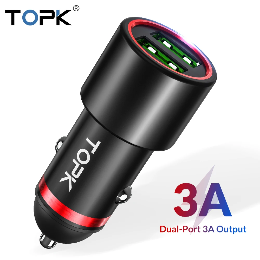 

TOPK G214Q Car USB Charger Quick Charge 3.0 Car Fast Charger QC 3.0Dual USB Car Charger Adapter for iPhone Xiaomi Samsung Huawei
