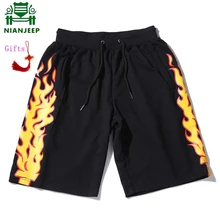 Шорты для женщин для мужчин modis Пламя Эластичный пояс с принтом черный хлопок Лето хип хоп печати бермуды masculina шорты-бермуды с эффектом омбре