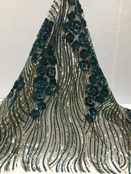 

Latest Nigerian Lace Fabric Sequins Embroidery Organza Lace Fabric High Quality Green African French Lace Fabric For Wedding