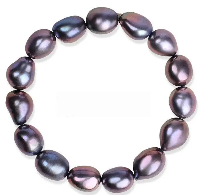 

Huge 7.5-8"10-12mm Natural South sea genuine black redish potato pearl bracelet