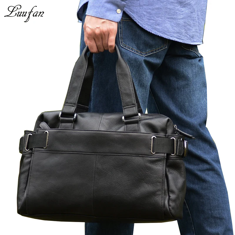 Buy Men's genuine leather laptop tote bag Black real