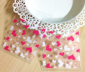 

(300pcs)- 7x7+3cm heart design Gift Food Packing bag ,Cute Small Plastic Pouch Cellophone Bag Party Favor Bag