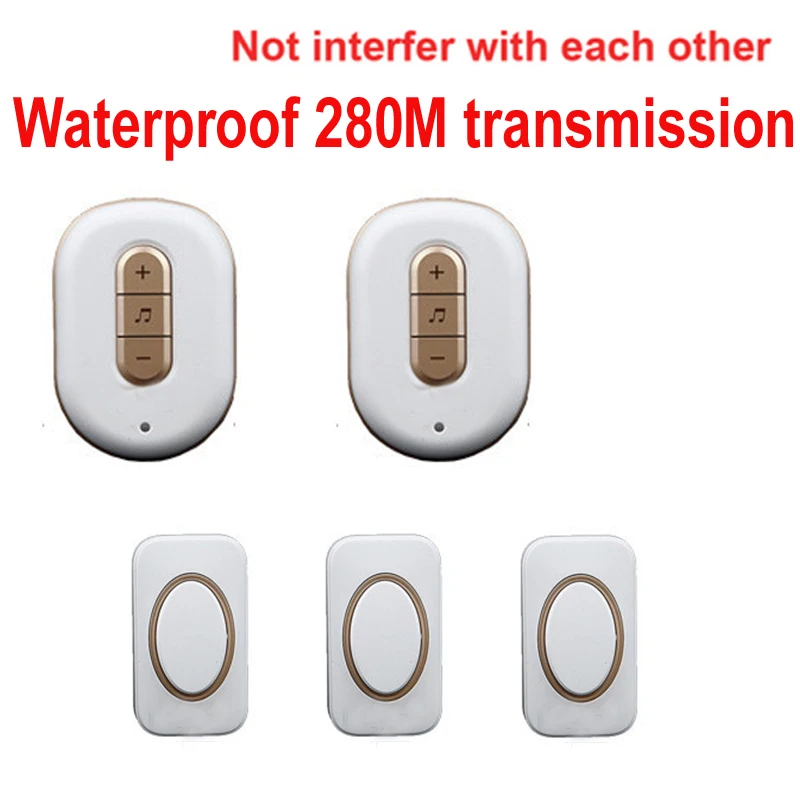 ФОТО white gold  280M work ring bell kits 3 emitters+2 receivers wireless doorbell  door chime,wireless door ring music door bell