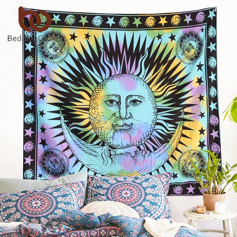 Beddingoutlet красочные Гобелены психоделический Celestial индийский Защита от солнца Гобелены стене висит Пледы богемный двери Шторы 145 см x 165 см - изображение