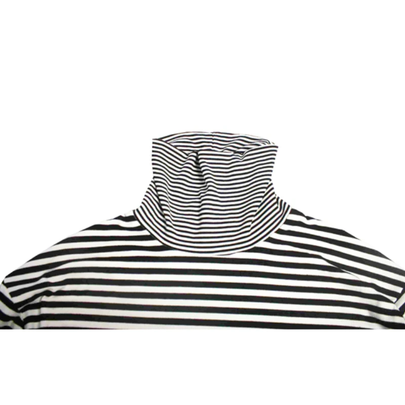 Черный/белый в полоску водолазка хип хоп свободный крой футболка с длинным рукавом Уличная