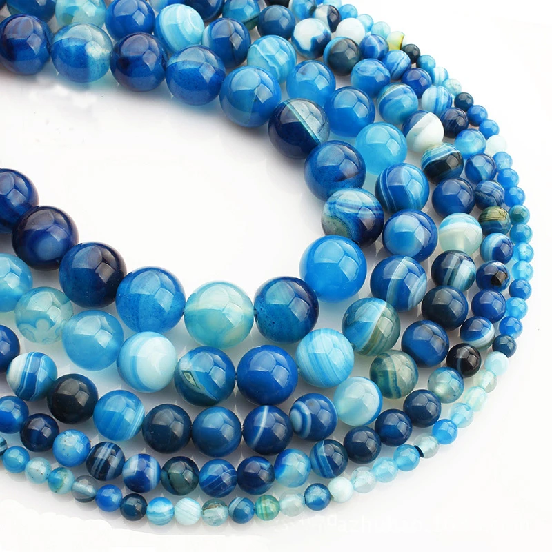 

Natural Stone Banded Blue Lace Agates Round Loose Beads 4 6 8 10 12MM Pick Size For Jewelry Making HK181
