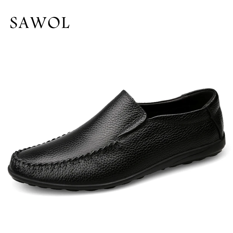 

Sawol Men Casual Shoes Brand Men Shoes Spring Autumn Genuine Leather Men Flats Slip On Men Sneakers Plus Big Size
