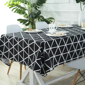 

New Black and White Line Tablecloth Japan Style Polyester Cotton Square Plaid Pattern Dust-proof Table cloth Wedding Cover cloth