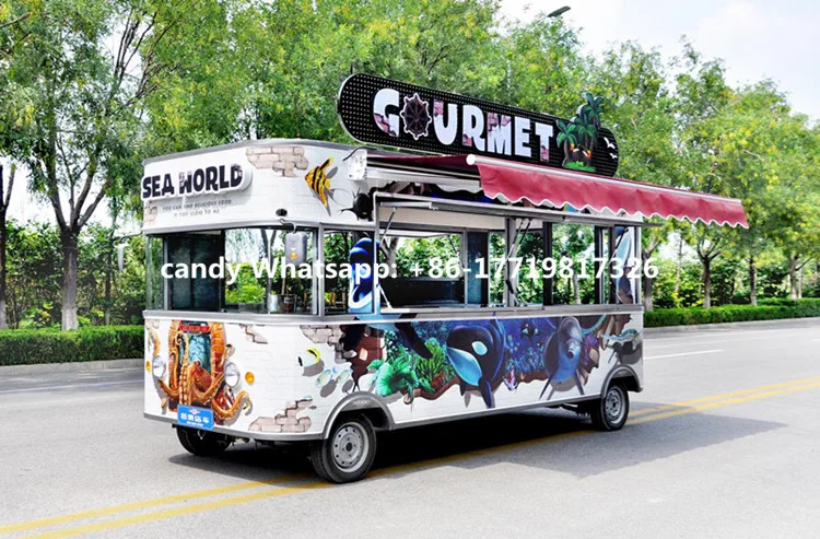 

Free shipping electric food cart mobile food cart with 4 wheels for fast food cart