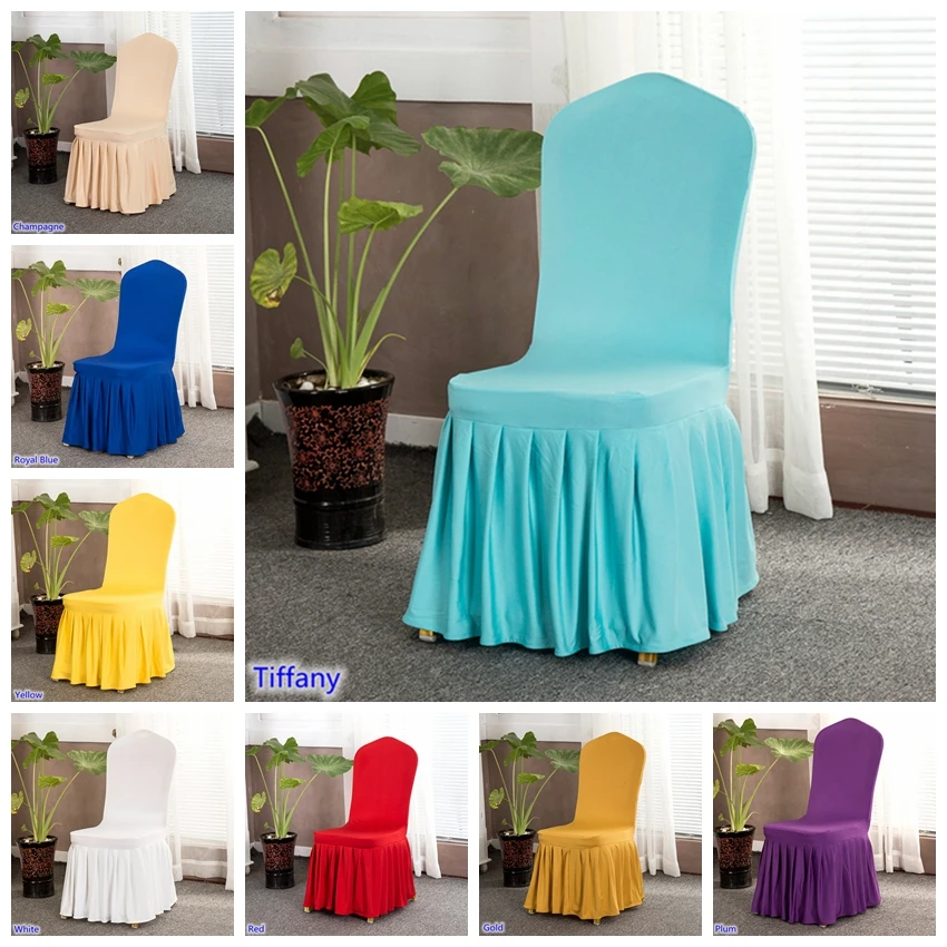Aqua colour lycra chair cover with skirt all around the chair bottom