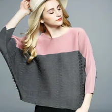 Lssey футболка со складками женская летняя Новинка свободный с короткими рукавами короткая Корейская футболка Miyake