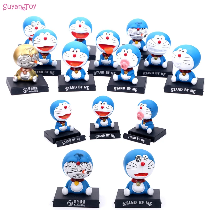 

11cm Doraemon Anime Action Figure Shake Head Phone Holder Bracket Car Decoration Anime Model PVC Toys for Christmas Gifts
