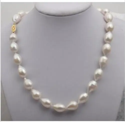 

18"Gorgeous-10-13mm-Natural-south-sea-white-baroque-pearl-necklace-925silver-clasp