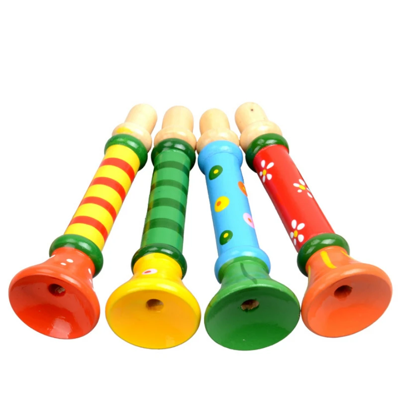 

Small Speakers Colorful Wooden Trumpet Buglet Hooter Bugle Horn Educational Musical Instrument Toy for Kids Baby Random Send