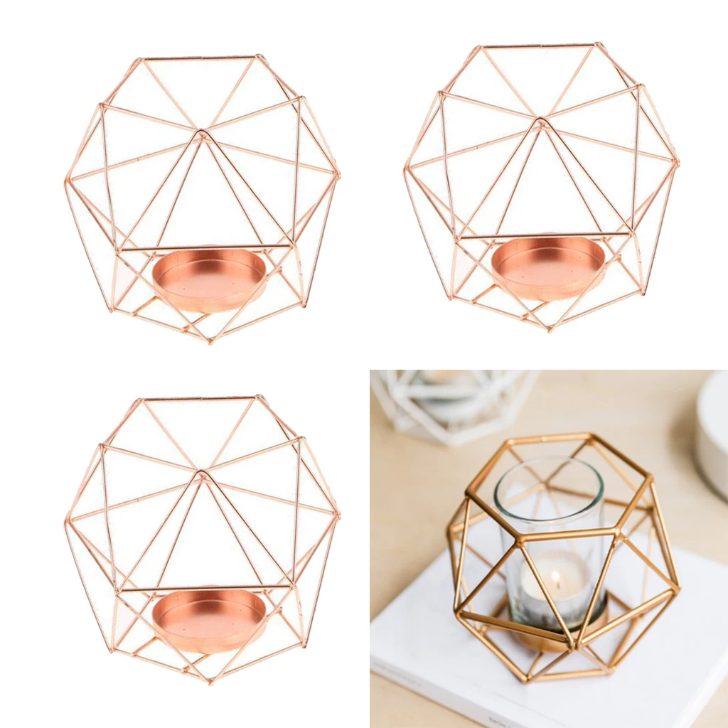 3Pcs Nordic Style Wedding Kitchen Dining Mood Tealight Holder Candlestick 3D Candle Holder Rose Gold High Quality 