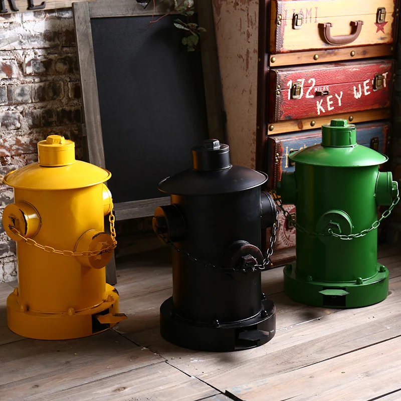 

Europe Retro Home Decor Wastebasket Dustbin Garbage Bin Creative Tin Fire Hydrant Pedal Trash Can Bar Cafe Decoration