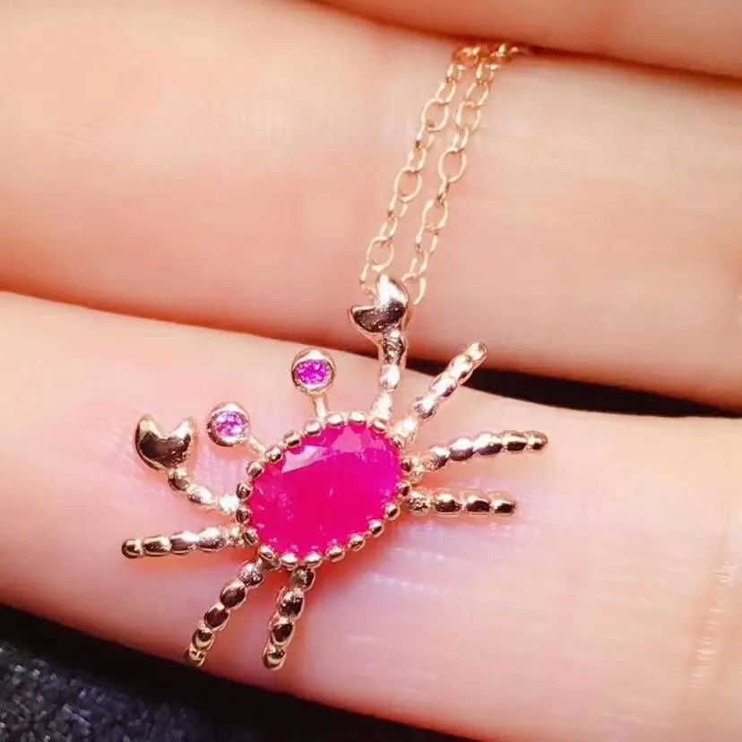 

shilovem 925 sterling silver Natural ruby pendants fine Jewelry wedding new women trendy plant send necklace 4*6mm tfz040601agh