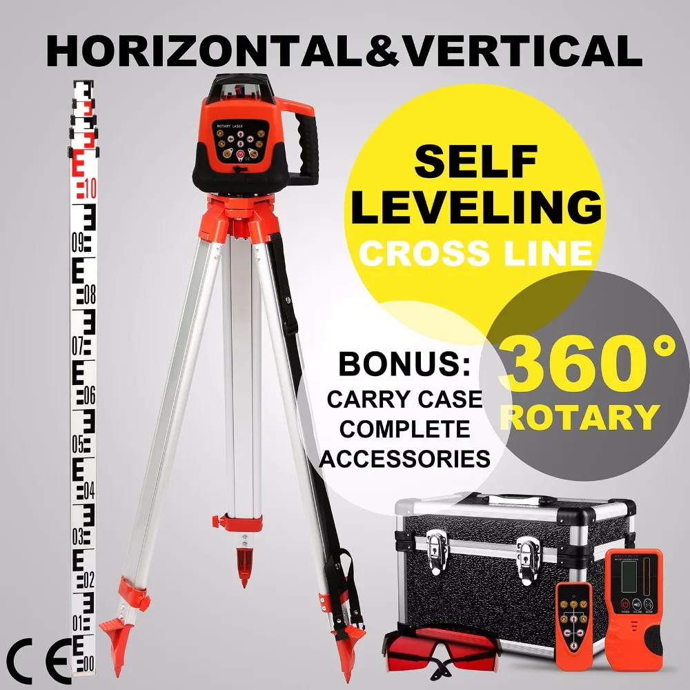 

ROTARY RED LASER LEVEL + TRIPOD + 5M STAFF LAYOUT TOOL AUTO LEVELS AUTOMATIC
