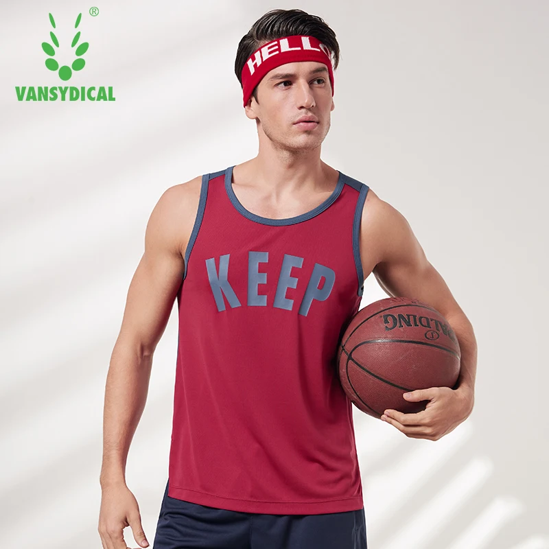 

Vansydical Sleeveless Sports Shirts for Men Letters Running Vests Breathable Fitness Basketball Training Tank Tops Plus Size