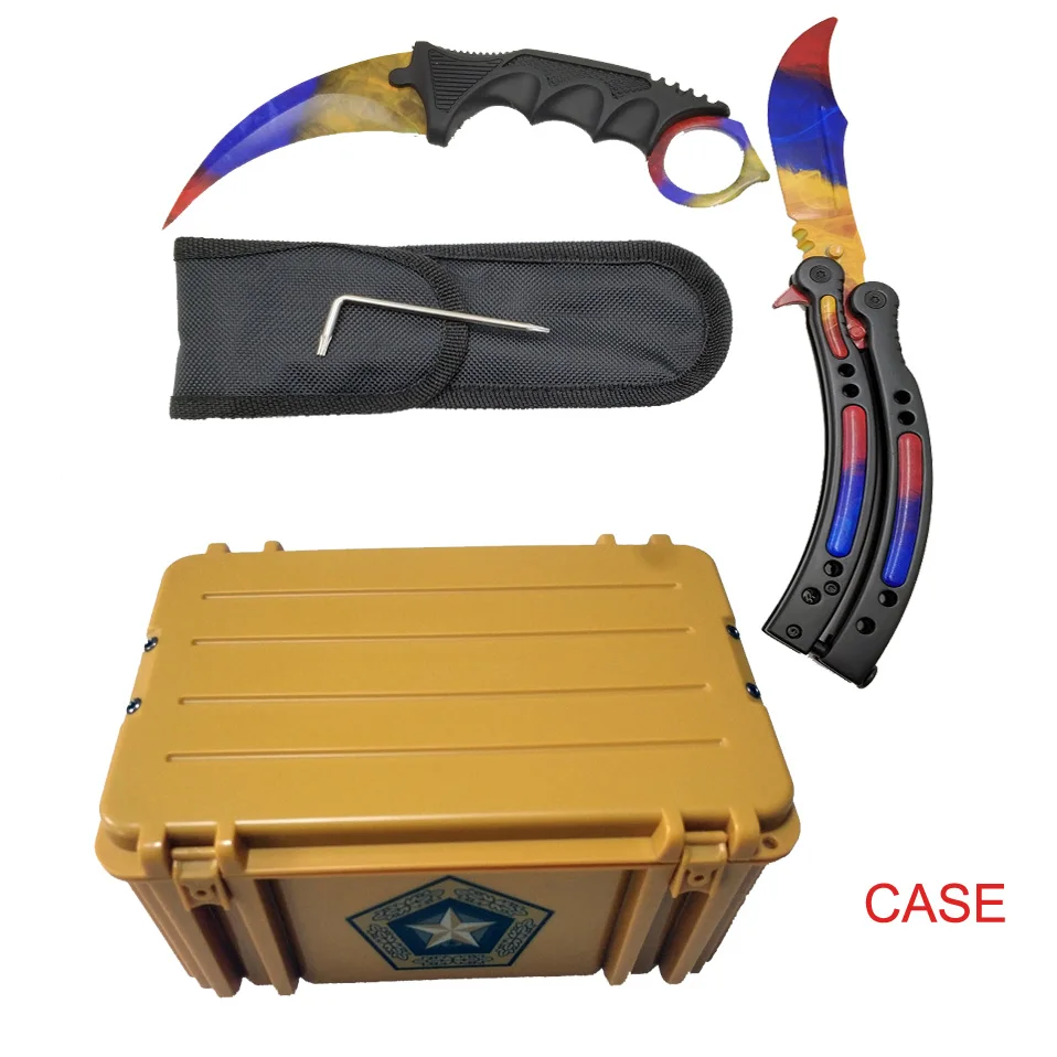 Online Dropship Karambit + cuchillo de entrenador + bolsa de Nylon + screwdr + caja CSGO juego de cuchillos de mariposa conjunto de cuchillos de combinación Hoja mate