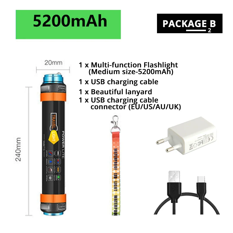 Многофункциональный Перезаряжаемые светодиодный вспышка светильник Кемпинг Фонари 7800 мАч палатка светильник работы лампы рыбалка Предупреждение светильник IP68 из водонепроницаемого материала - Испускаемый цвет: 24CM-5200mAh-2